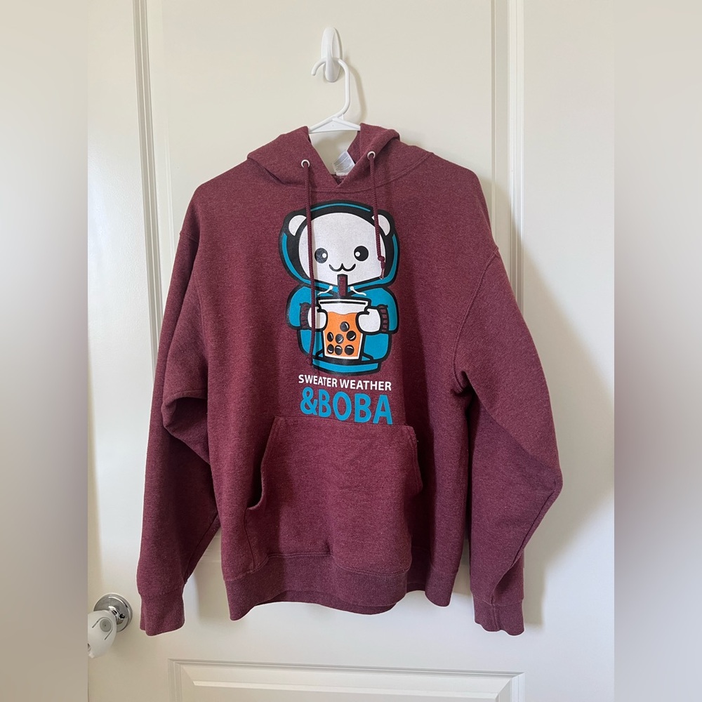 Jerzees Maroon Hoodie with Cute Graphic